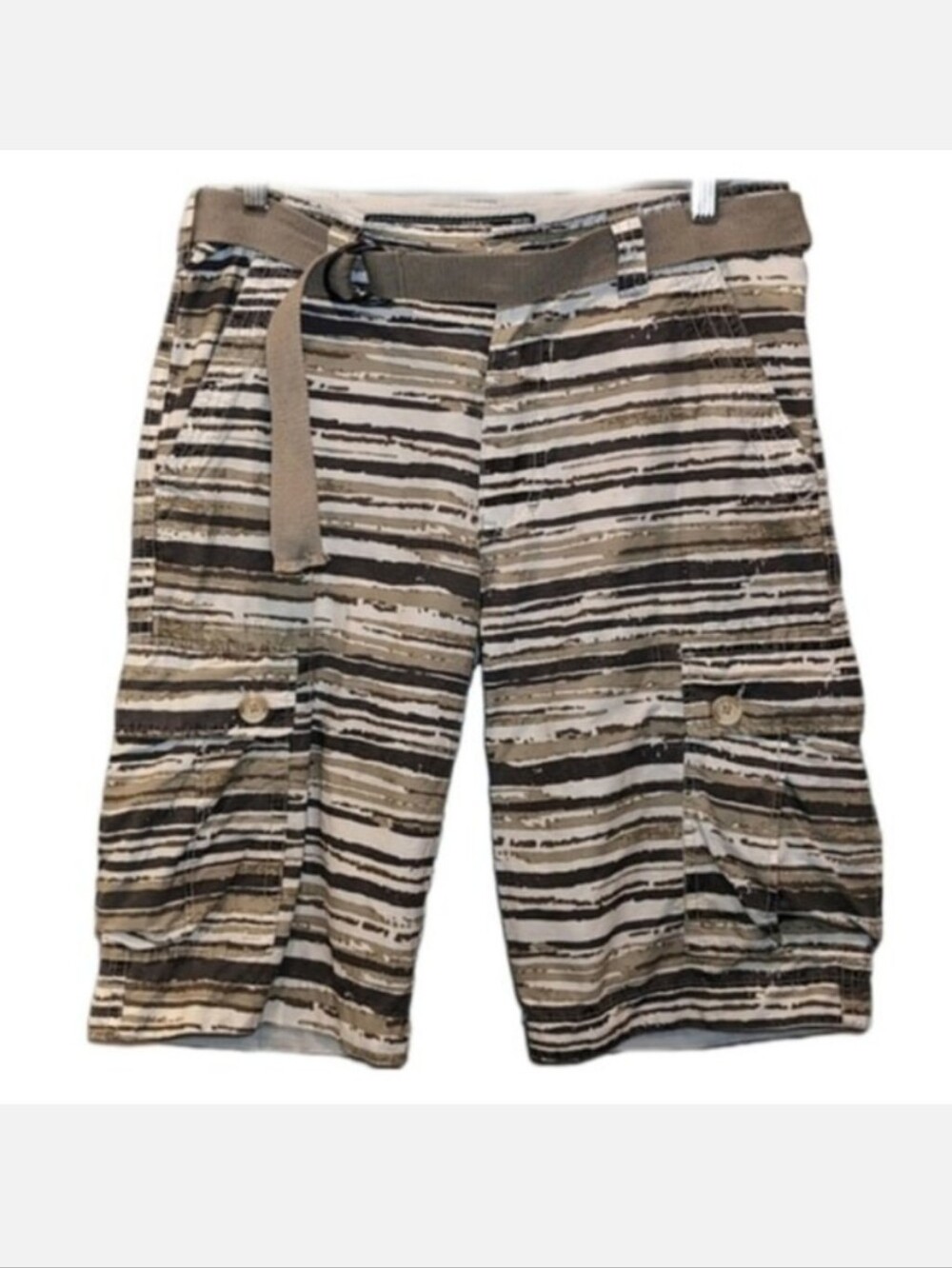 3/$20 WearFirst Camo Striped Cargo Shorts Survivor Belted Sporty Hiking Utility